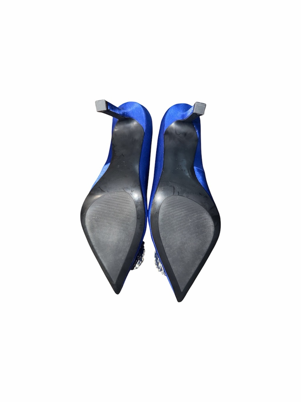 Mango MNG Blue Satin Crystal Buckle Pointed Toe Pumps Sz 37 - Picture 2 of 6